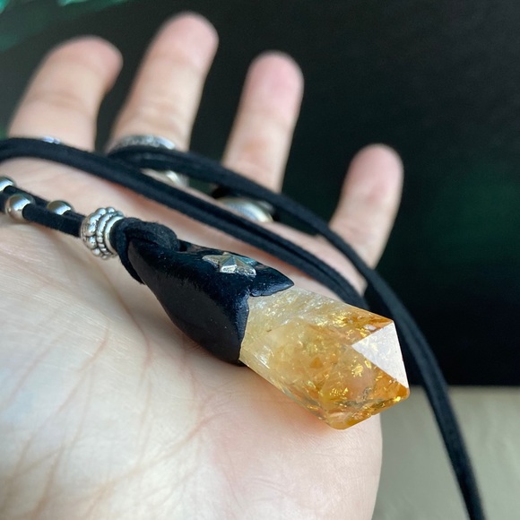 Genuine Citrine & clay on adjustable black suede - Picture 5 of 8